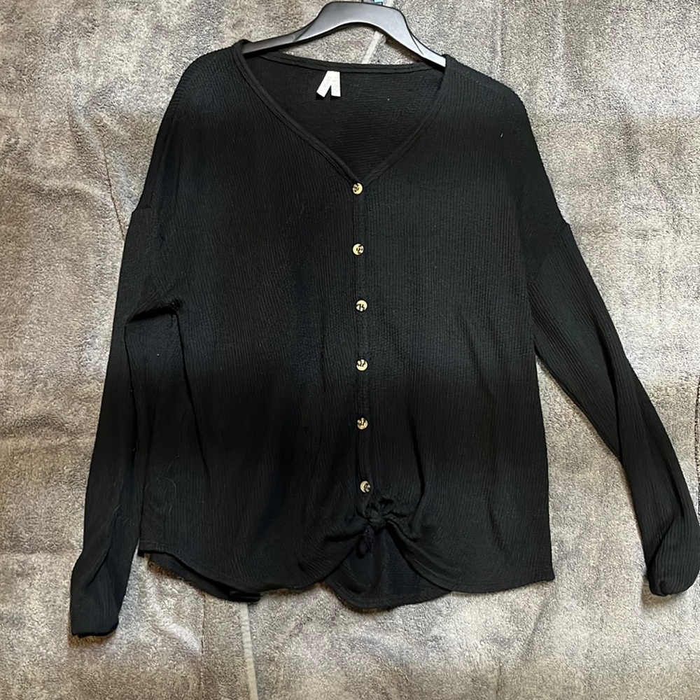 Long sleeve button down with tie in front